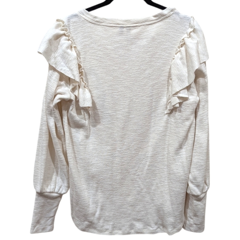 Anthropologie Pilcro Cozy Popover Ruffled V-Neck Blouson Sleeve Top (S) - Picture 3 of 9
